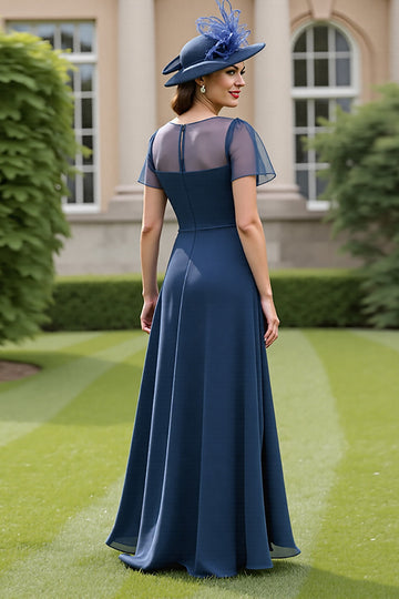 Navy Ruched A Line Mother Of The Bride Dress